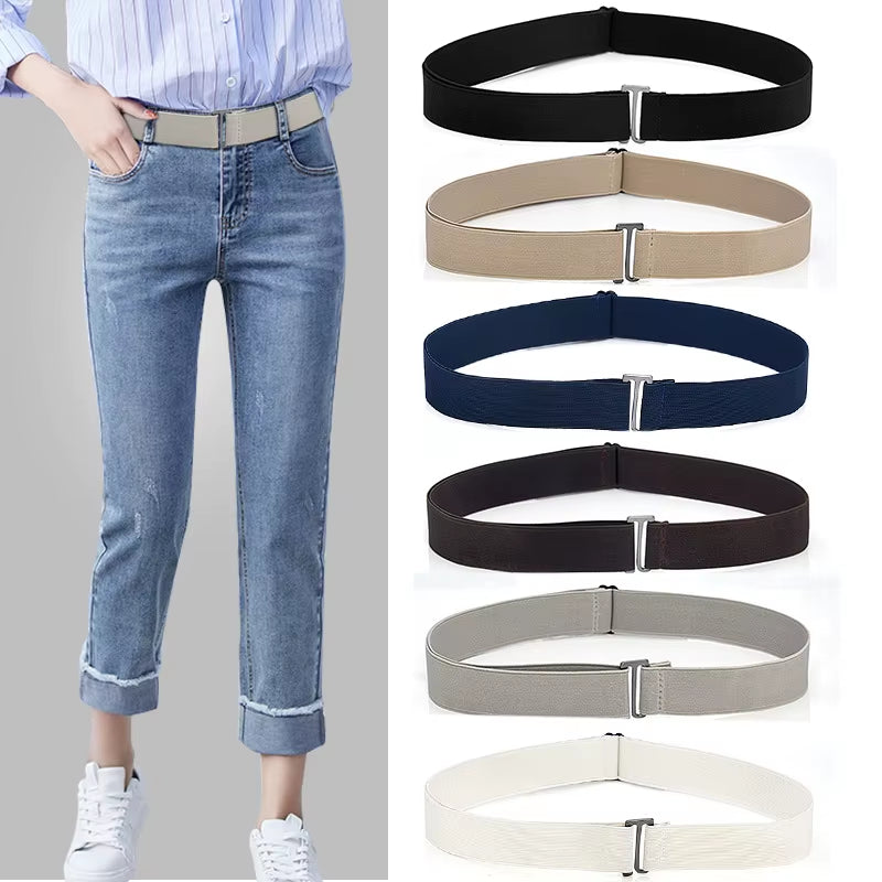 8 Styles No Show Women Stretch Belt Invisible Elastic Web Strap Belt with Flat Buckle for Jeans Pants Dresses