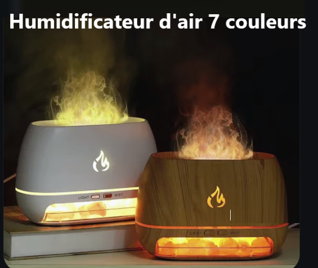 Nouveau Diffuseur d'Huiles Essentielles & Humidificateur d'Air en Cristal de Sel de l'Himalaya – Effet Flamme 3D, Lumières Colorées et Aromathérapie Relaxante