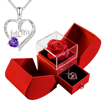 Collier pendentif Saint-Valentin avec boîte cadeau en forme de rose éternelle en savon – Bijou élégant pour femme, idéal pour offrir à quelqu'un de chère à l’occasion des fêtes