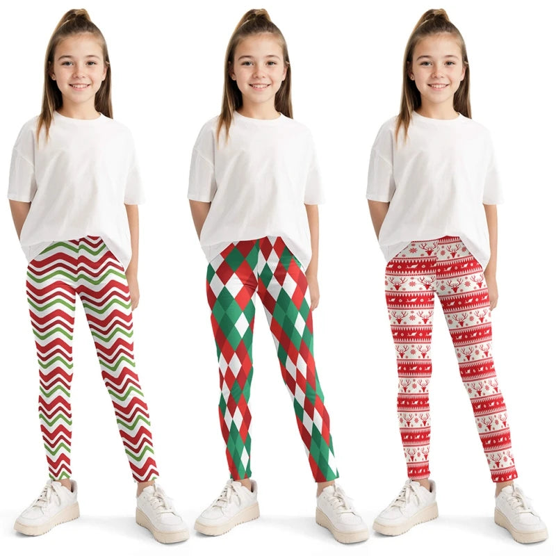 Autumn Winter 4-10Y Girls Wearing High Elasticity Leggings Tight Fitting Holiday Christmas Printed Sports Pants