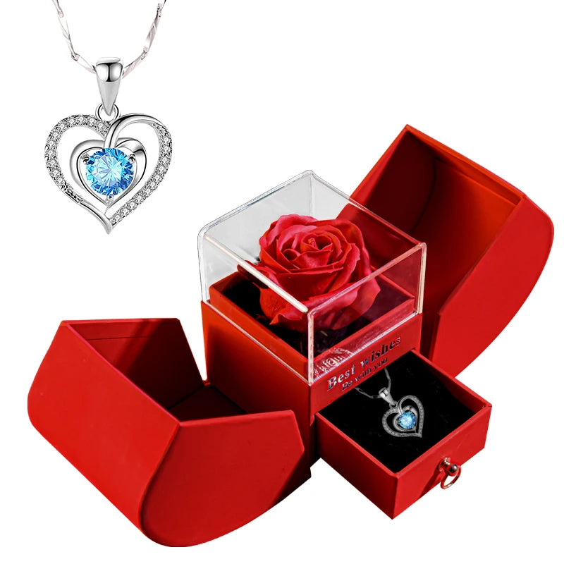 Collier pendentif Saint-Valentin avec boîte cadeau en forme de rose éternelle en savon – Bijou élégant pour femme, idéal pour offrir à quelqu'un de chère à l’occasion des fêtes