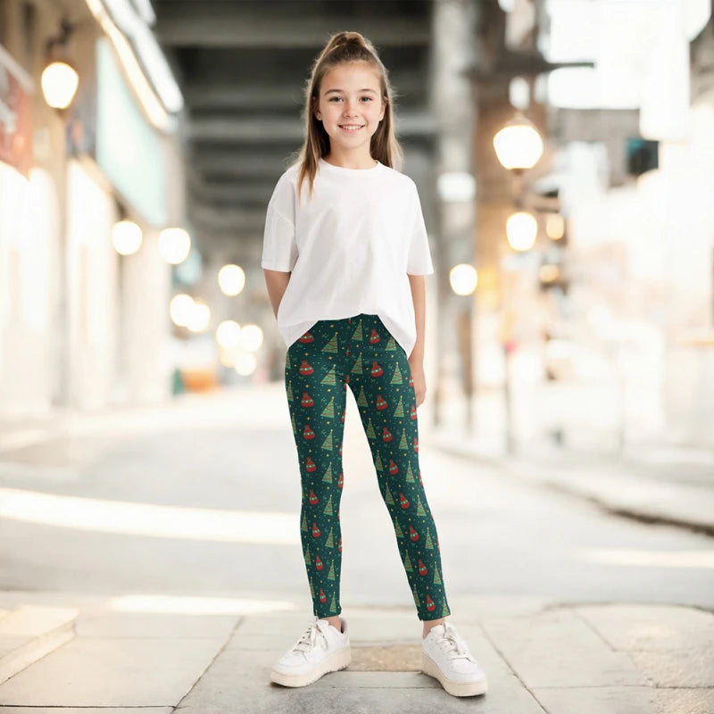 Autumn Winter 4-10Y Girls Wearing High Elasticity Leggings Tight Fitting Holiday Christmas Printed Sports Pants