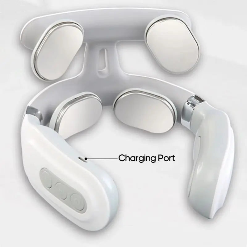 4-Head Cervical Massager Strength Adjustment USB Charging Intelligent Voice Heating Neck Massager Neck Care White