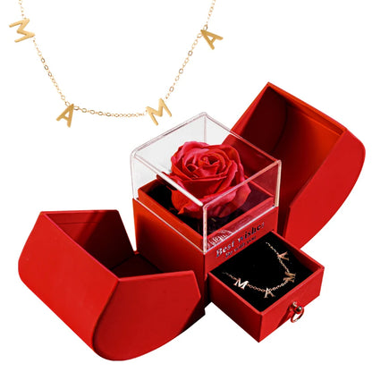 Collier pendentif Saint-Valentin avec boîte cadeau en forme de rose éternelle en savon – Bijou élégant pour femme, idéal pour offrir à quelqu'un de chère à l’occasion des fêtes