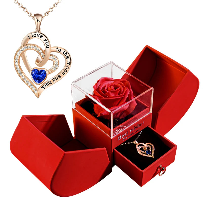 Collier pendentif Saint-Valentin avec boîte cadeau en forme de rose éternelle en savon – Bijou élégant pour femme, idéal pour offrir à quelqu'un de chère à l’occasion des fêtes