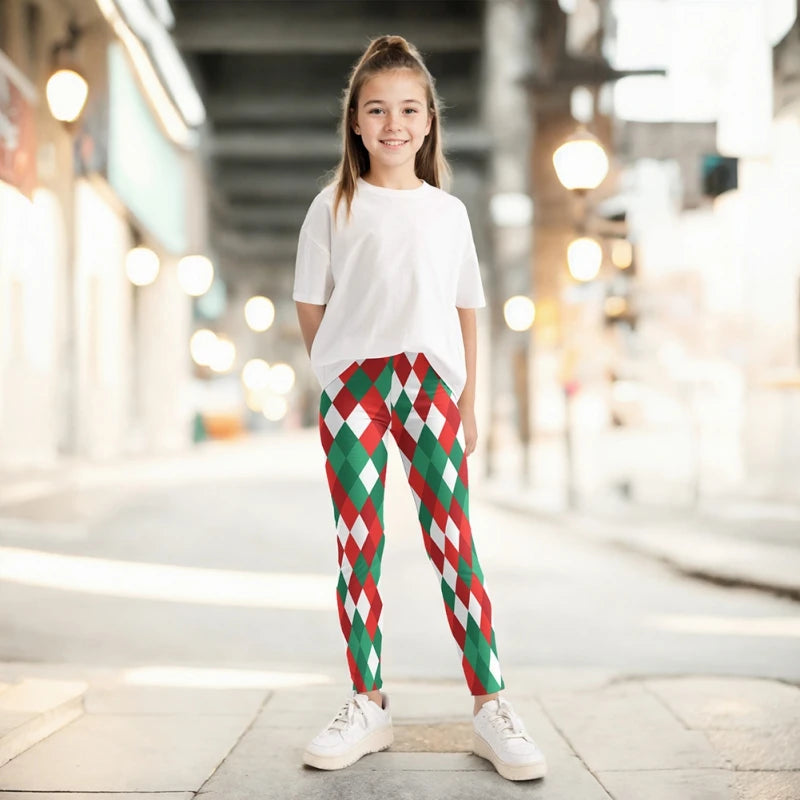 Autumn Winter 4-10Y Girls Wearing High Elasticity Leggings Tight Fitting Holiday Christmas Printed Sports Pants