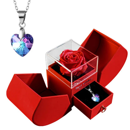 Collier pendentif Saint-Valentin avec boîte cadeau en forme de rose éternelle en savon – Bijou élégant pour femme, idéal pour offrir à quelqu'un de chère à l’occasion des fêtes