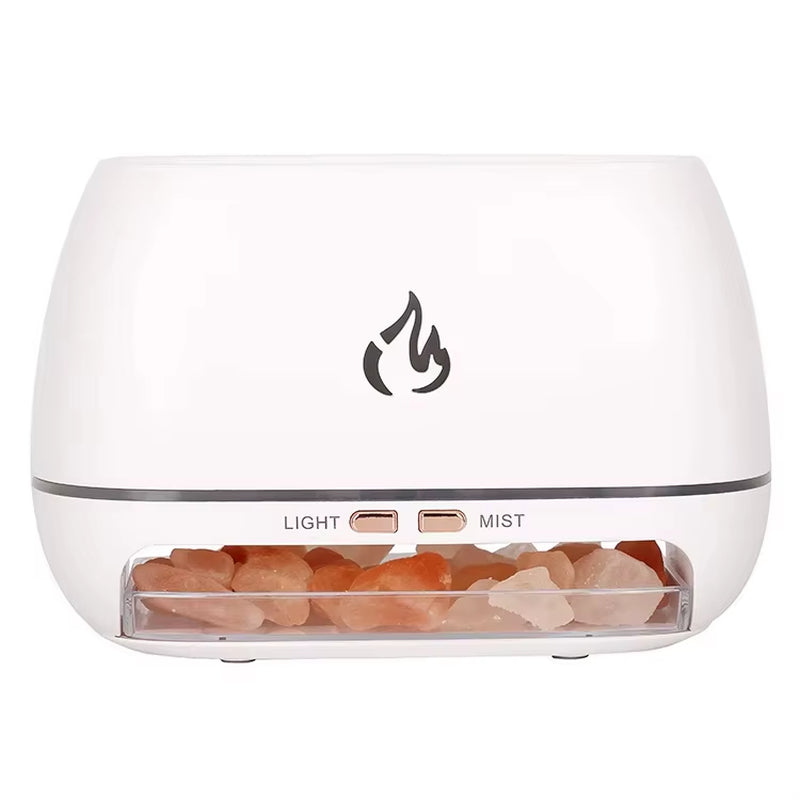 New Himalayan Crystal Salt Stone Aroma Air Humidifiers 3D Flame Fire Colorful Night Light Aromatherapy Essential Oil Diffuser