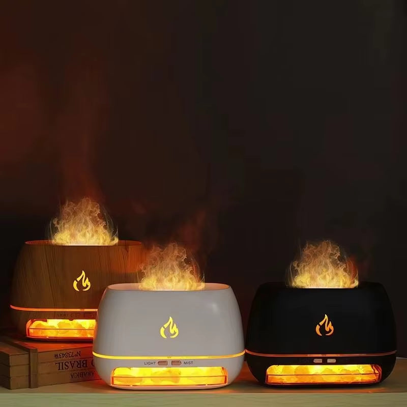 New Himalayan Crystal Salt Stone Aroma Air Humidifiers 3D Flame Fire Colorful Night Light Aromatherapy Essential Oil Diffuser