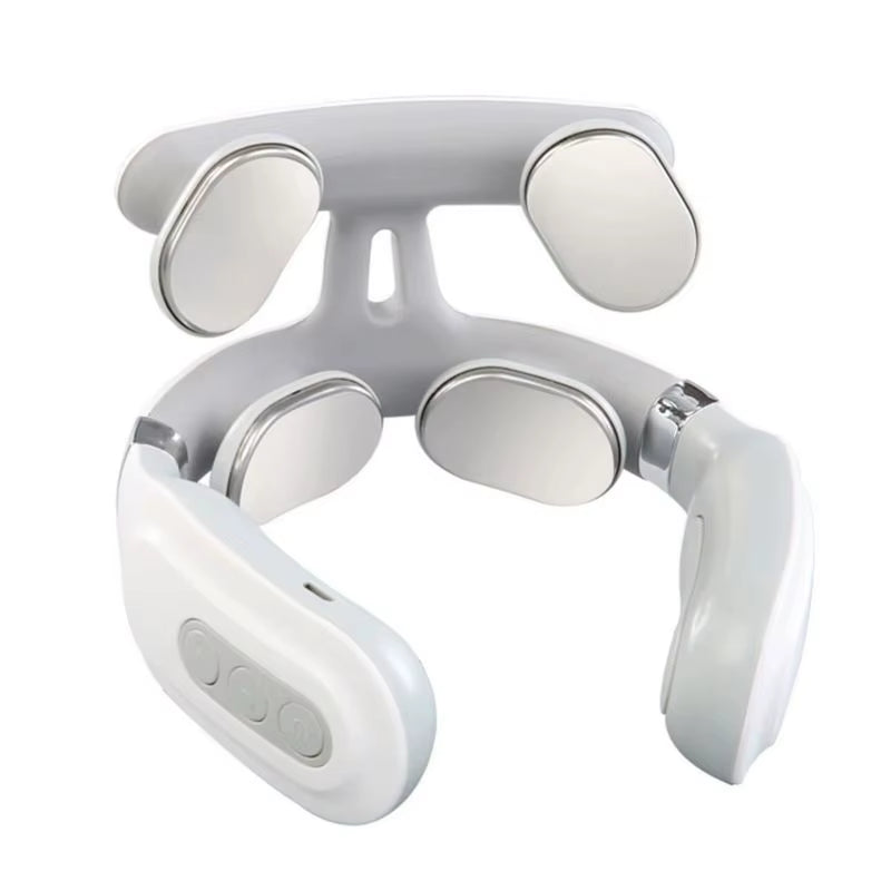 4-Head Cervical Massager Strength Adjustment USB Charging Intelligent Voice Heating Neck Massager Neck Care White